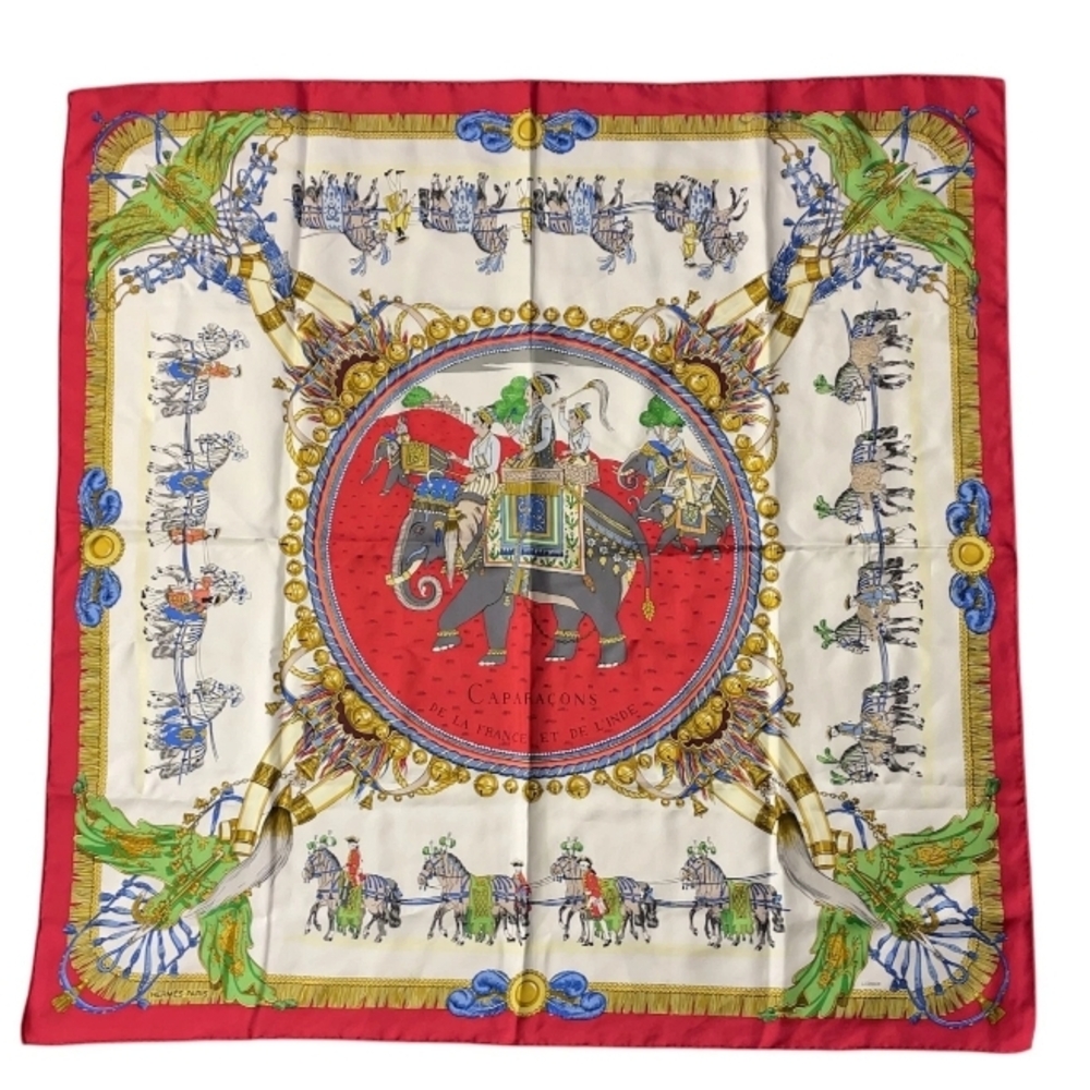 SALE! Authentic Hermes Carre 90 Caparacon Vtg Red/Multicolor Silk Scarf W Box - Picture 2 of 11